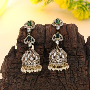 Green color american diamond earrings 1