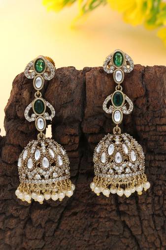 Green color american diamond earrings