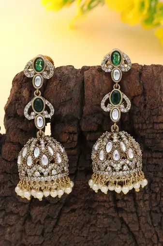 Green color american diamond earrings