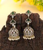 Green color american diamond earrings