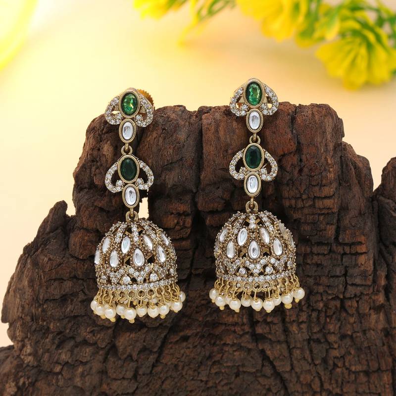 Green color american diamond earrings