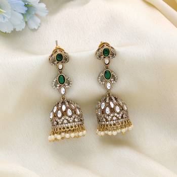 Green color american diamond earrings 2