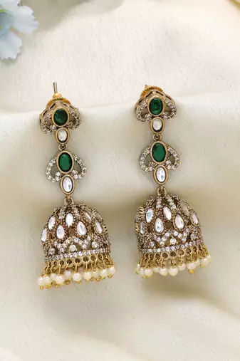 Green color american diamond earrings