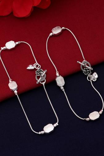 Silver color oxidised anklet