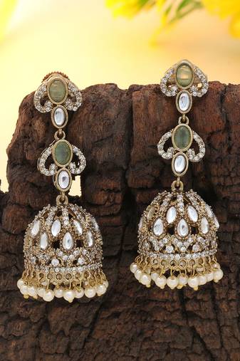 Pista green color american diamond earrings