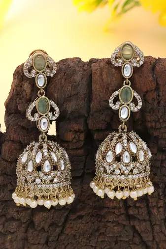 Pista green color american diamond earrings
