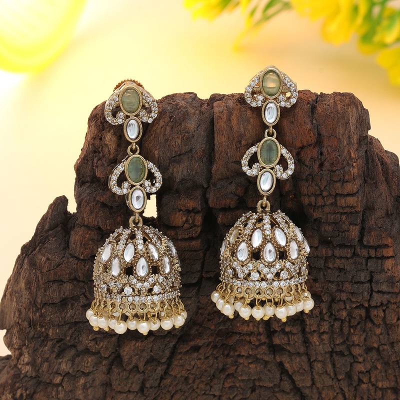 Pista green color american diamond earrings