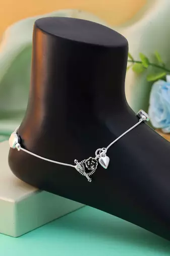Silver color oxidised anklet