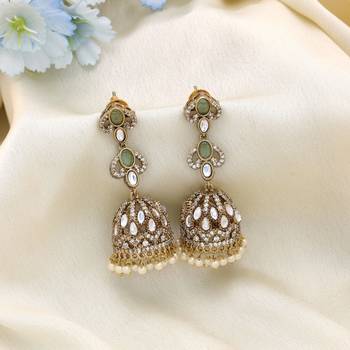 Pista green color american diamond earrings 2