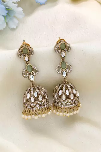 Pista green color american diamond earrings