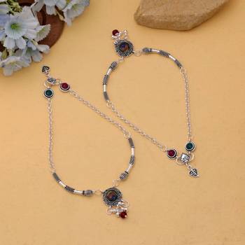 Multi color peacock feather oxidised anklet 1