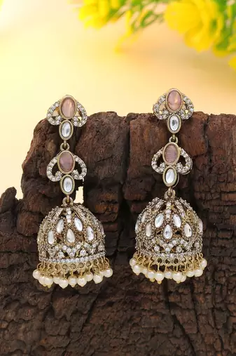 Light pink color american diamond earrings