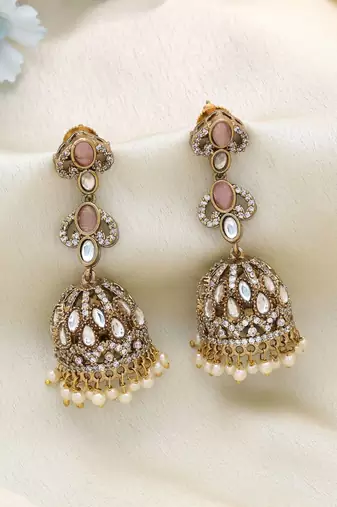 Light pink color american diamond earrings