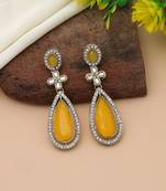Yellow color kundan earrings