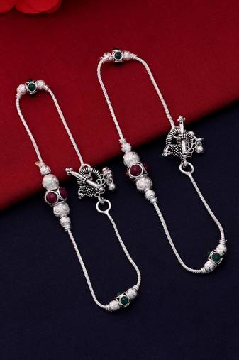Maroon & green color oxidised anklet