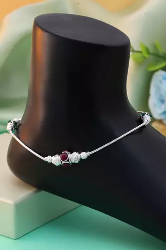 Maroon & green color oxidised anklet