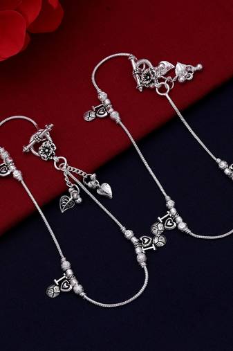 Silver color oxidised anklet