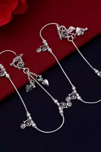 Silver color oxidised anklet