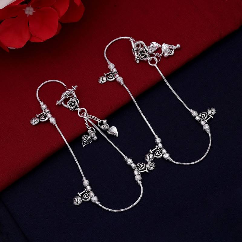 Silver color oxidised anklet
