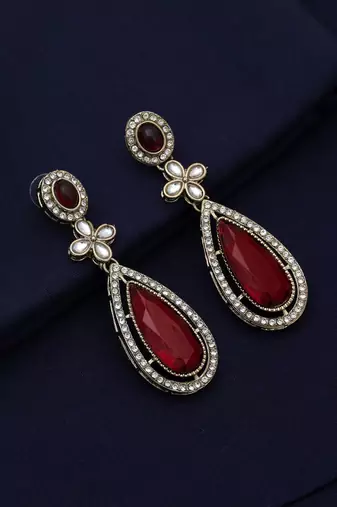Maroon color kundan earrings