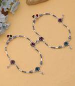 Maroon & green color oxidised anklet