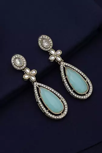 Pista green color kundan earrings