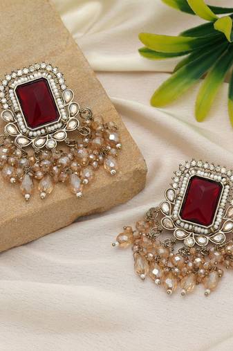 Maroon color kundan earrings