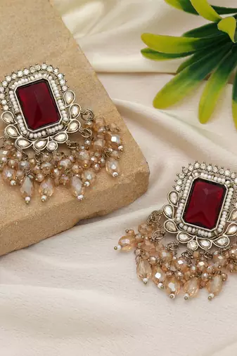 Maroon color kundan earrings