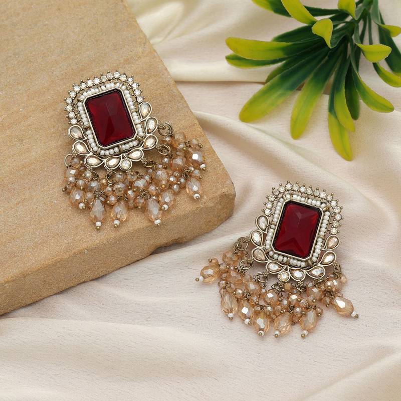 Maroon color kundan earrings
