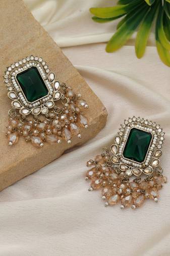 Green color kundan earrings