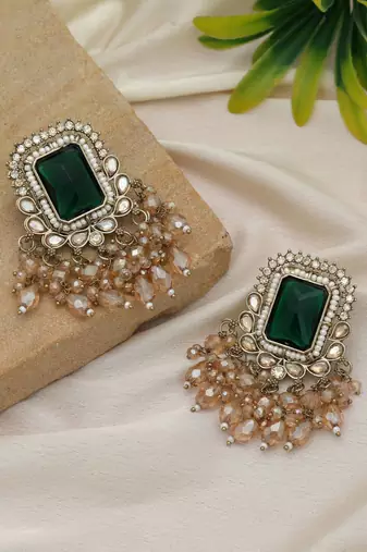 Green color kundan earrings
