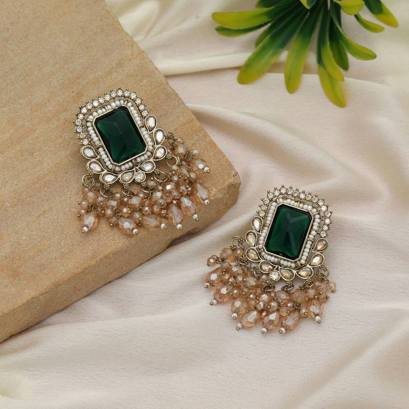 Green color kundan earrings