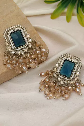 Blue color kundan earrings