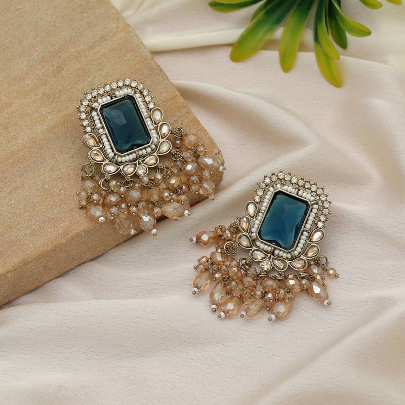 Blue color kundan earrings