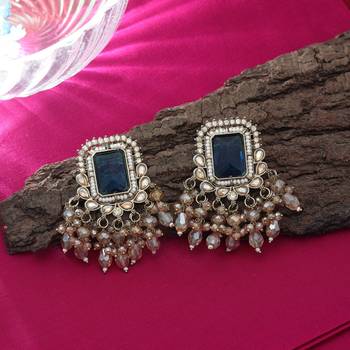 Blue color kundan earrings 2