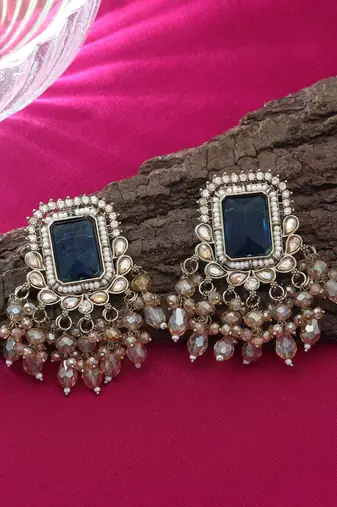 Blue color kundan earrings