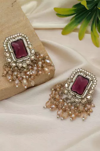 Magenta color kundan earrings