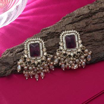 Magenta color kundan earrings 2