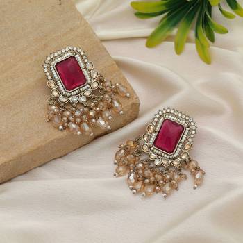 Rani color kundan earrings 1