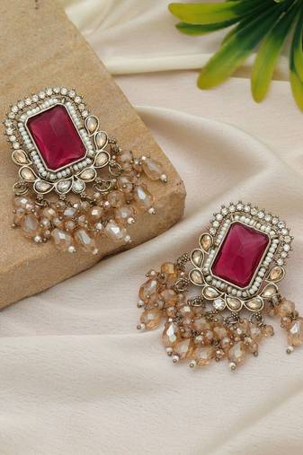 Rani color kundan earrings