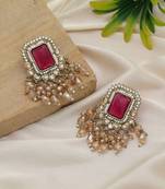 Rani color kundan earrings