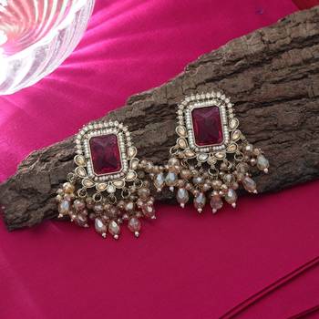 Rani color kundan earrings 2