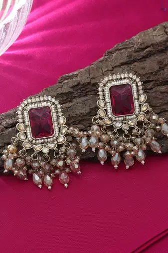 Rani color kundan earrings