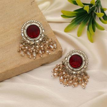 Maroon color kundan earrings 1