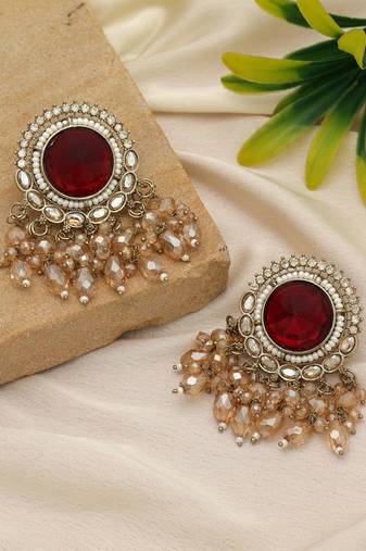Maroon color kundan earrings