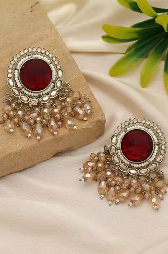 Maroon color kundan earrings