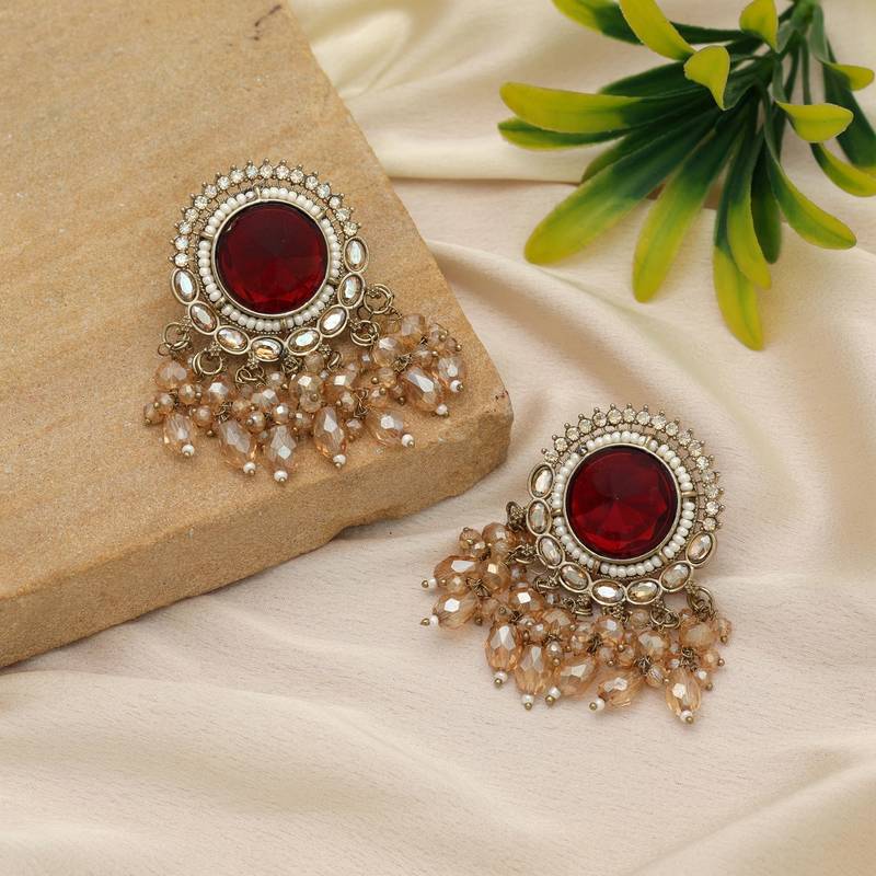 Maroon color kundan earrings