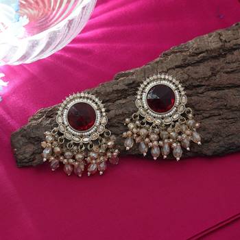 Maroon color kundan earrings 2