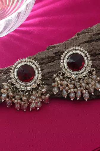 Maroon color kundan earrings