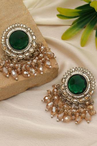 Green color kundan earrings